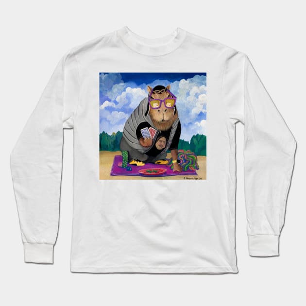 Capybara playing cards on the beach Long Sleeve T-Shirt by argiropulo